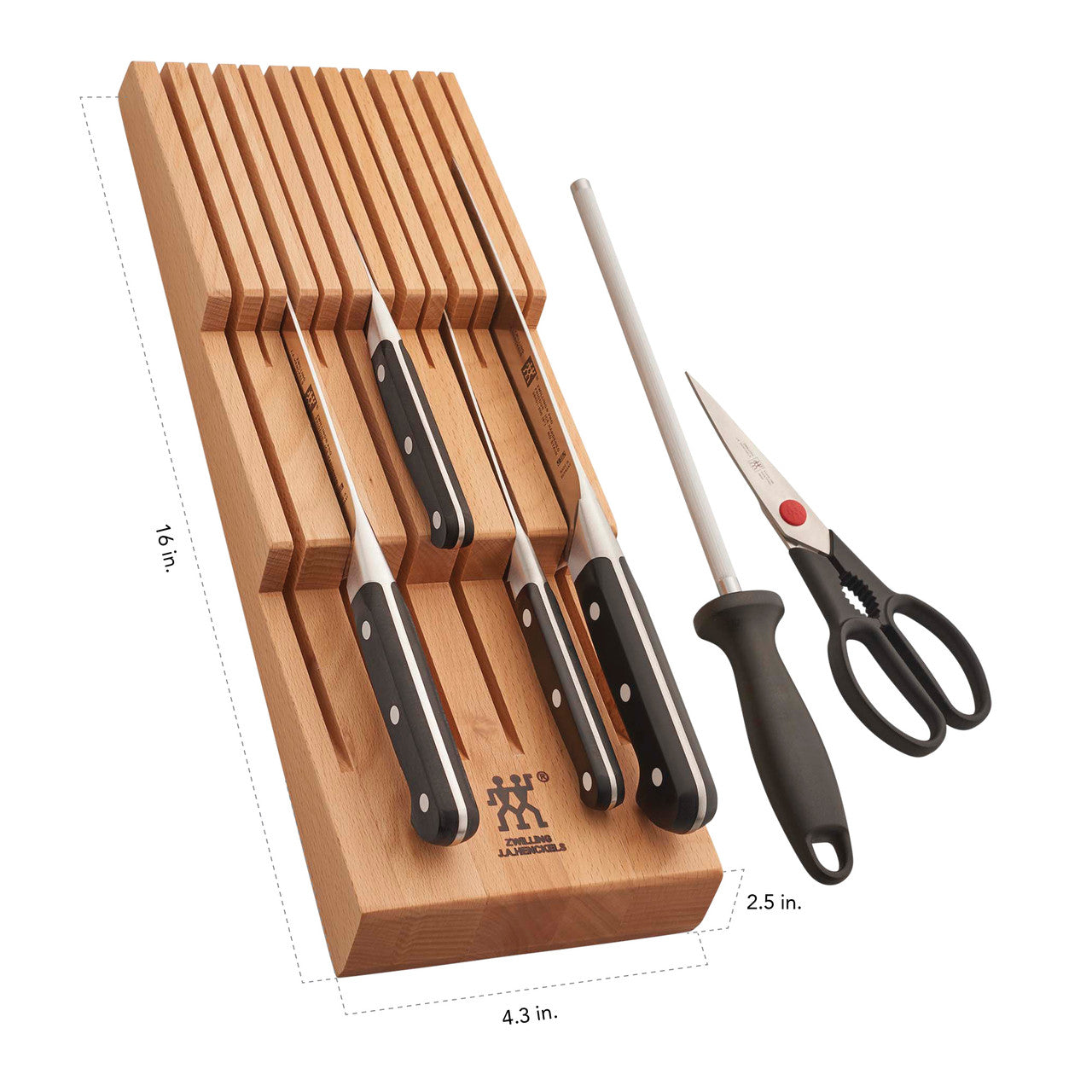 ZWILLING Pro 7-pc Block Set w/ Beechwood In-Drawer Knife Tray
