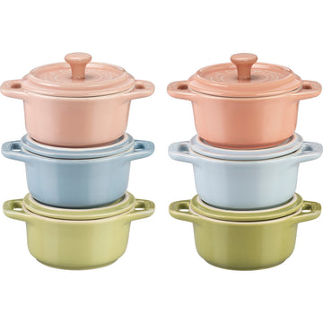 Staub Stoneware 6-pc Mini Round Cocotte Set (.25-qt) - Macaron Pastel Colors