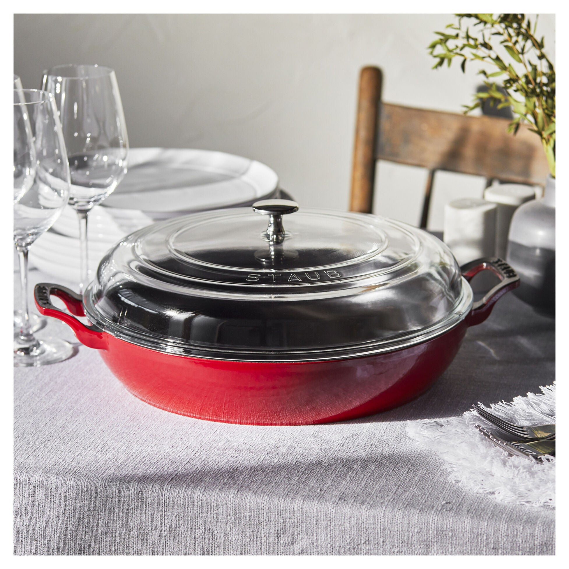 Staub Cast Iron 3.5-qt Braiser with Glass Lid - Cherry