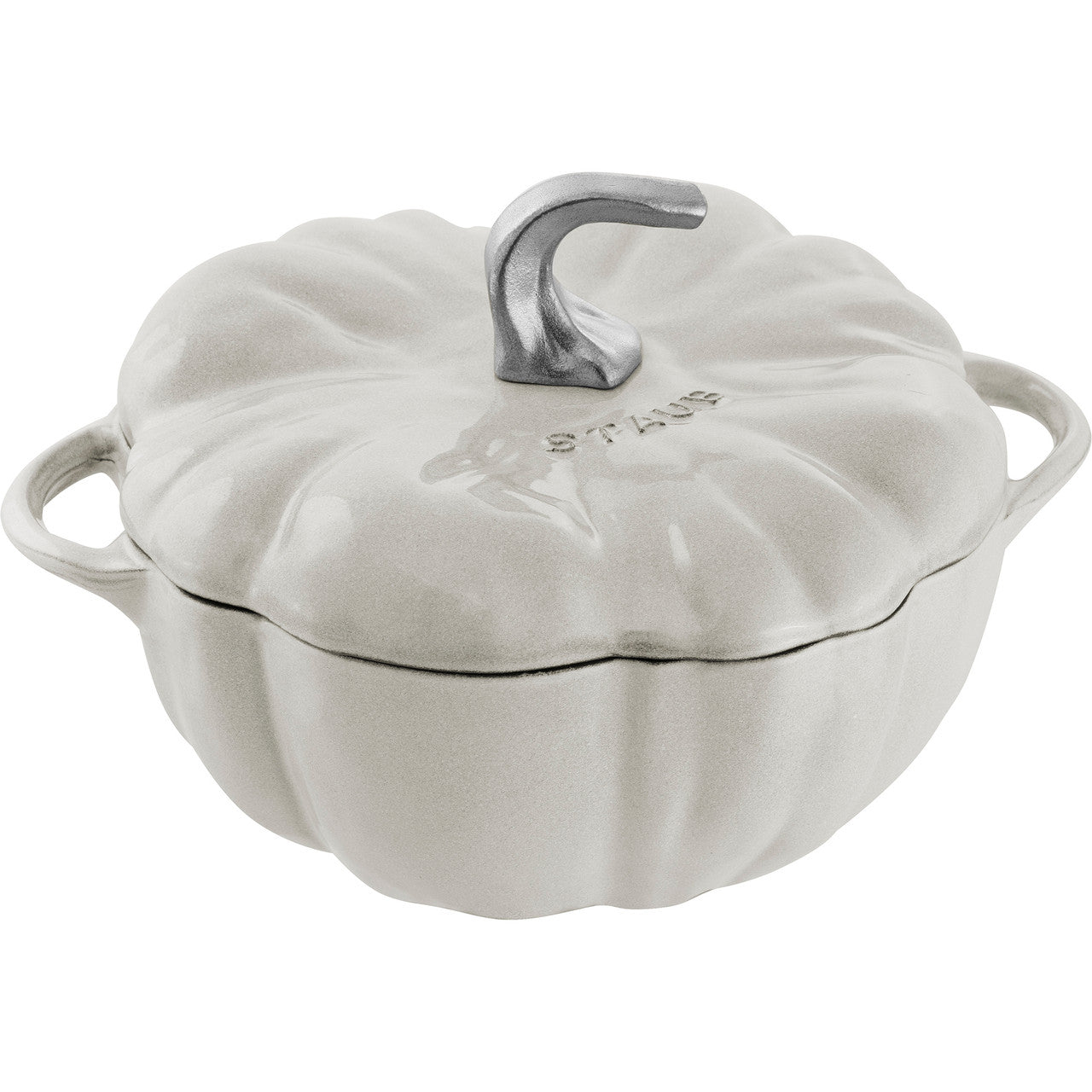 Staub Cast Iron 3.5-qt Pumpkin Cocotte - White Truffle w/ Stainless Stem