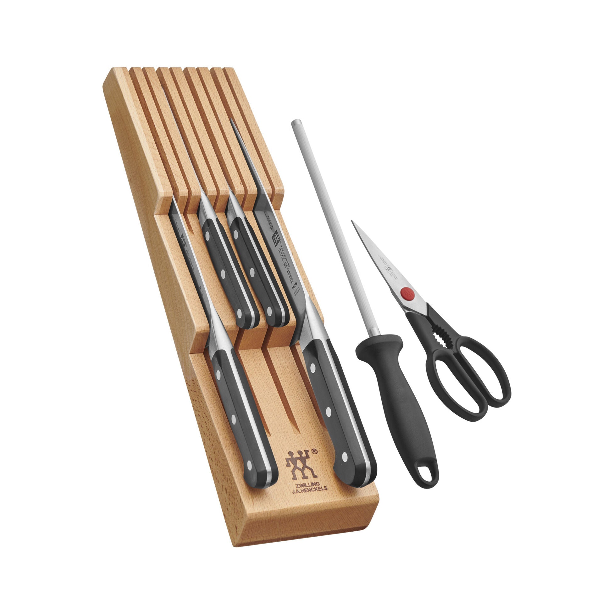 ZWILLING Pro 7-pc Block Set w/ Beechwood In-Drawer Knife Tray