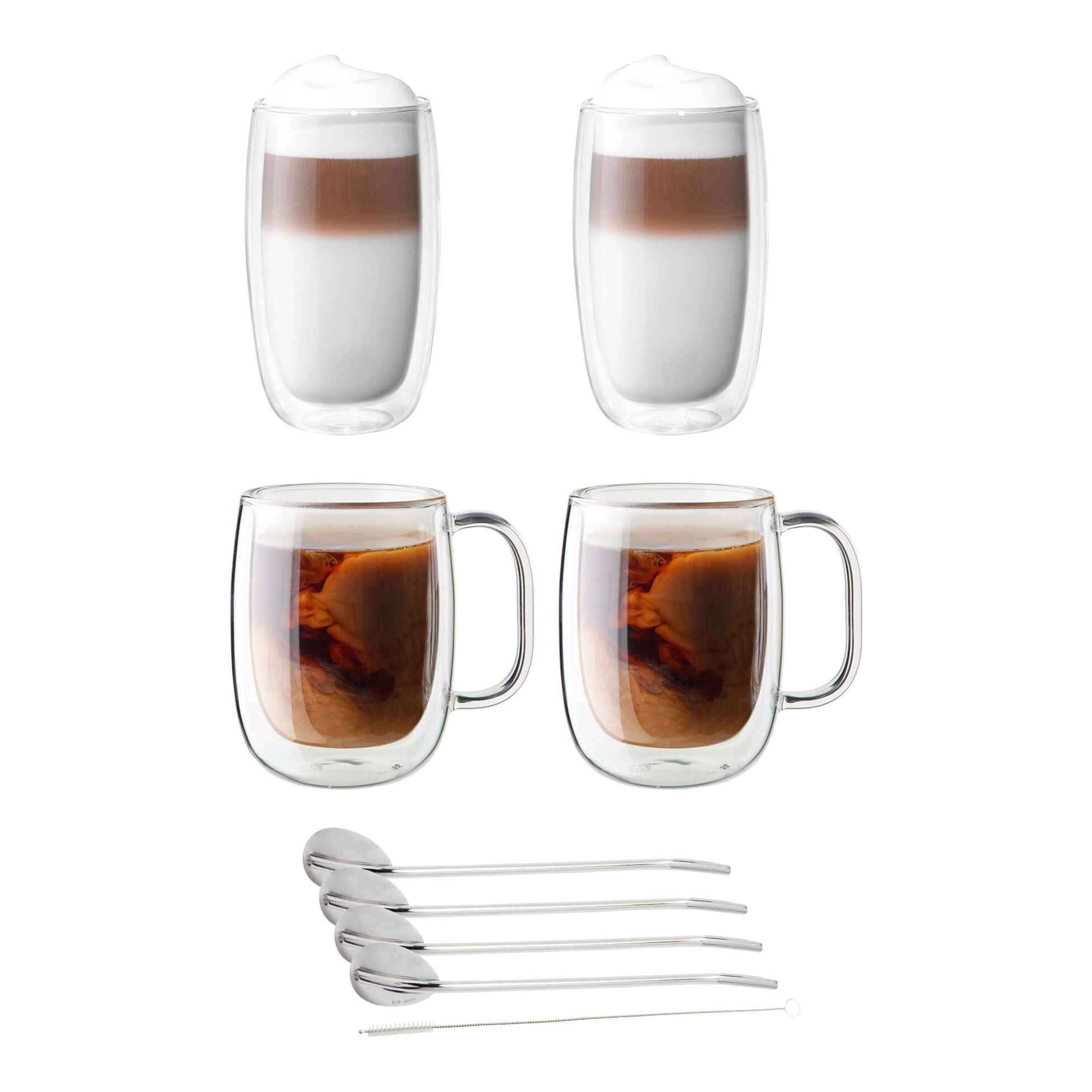 ZWILLING Sorrento Plus 9-pc Mixed Set: Coffee mugs/Latte Mugs & Spoon Straws