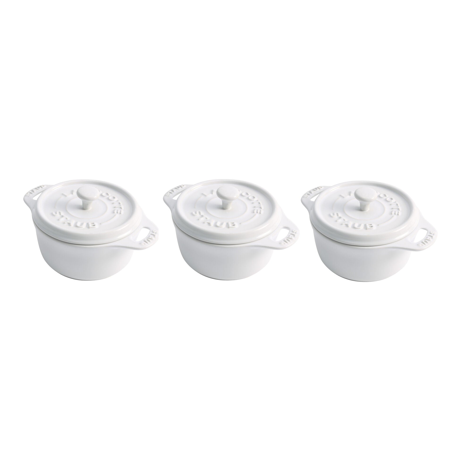 Staub Stoneware 3-pc Mini Round Cocotte Set - White