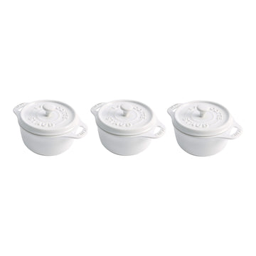 Staub Stoneware 3-pc Mini Round Cocotte Set - White