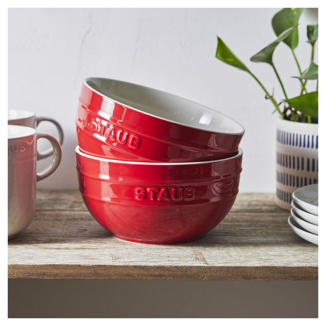 Staub Stoneware 2-pc Large Universal Bowl Set (6.5-inch/1.25-qt) - Cherry