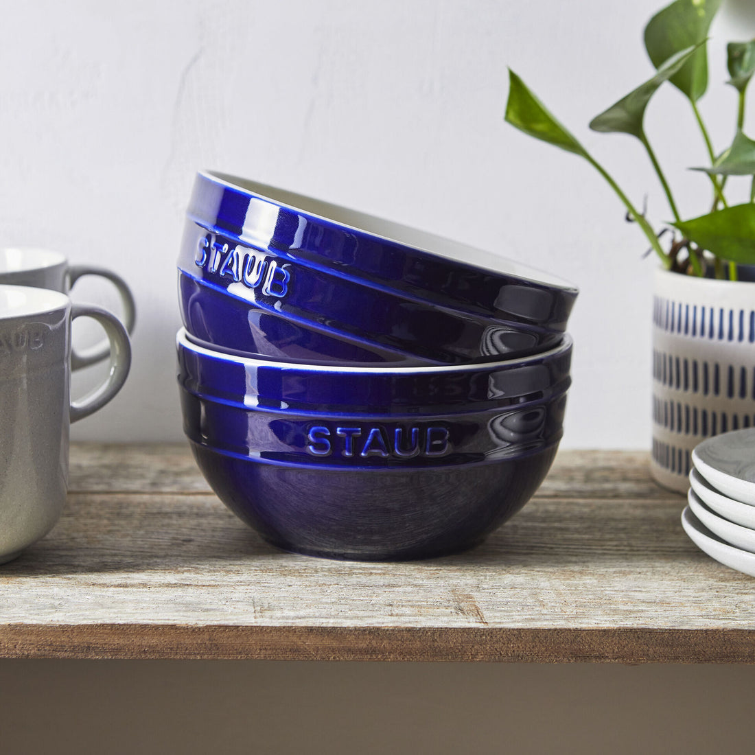 Staub Stoneware 2-pc Large Universal Bowl Set (6.5-inch/1.25-qt) - Dark Blue