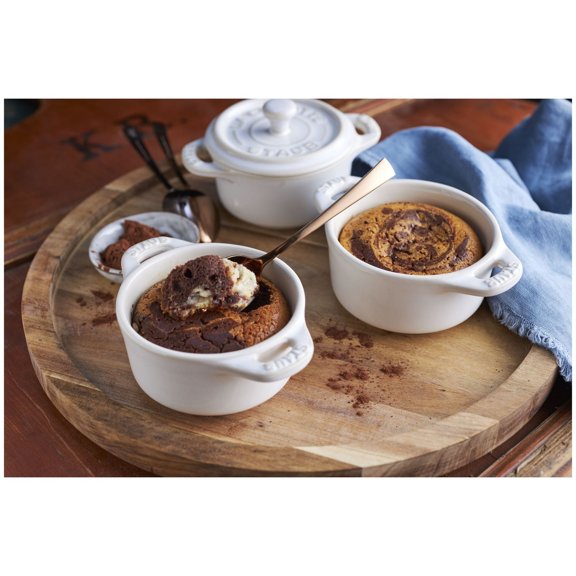 Staub Stoneware 3-pc Mini Round Cocotte Set - White