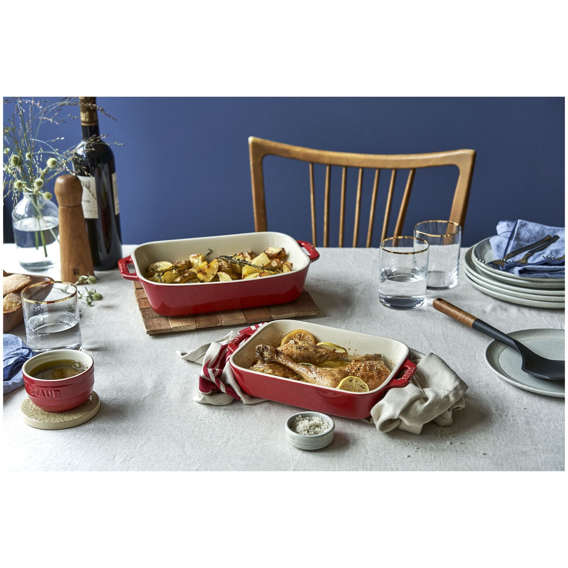 Staub Stoneware 2-pc Rectangular Baking Dish Set - Cherry