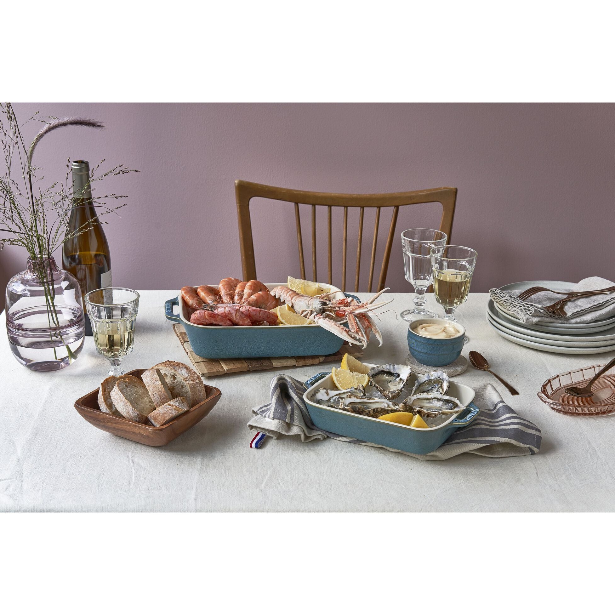 Staub Stoneware 2-pc Rectangular Baking Dish Set - Rustic Turquoise