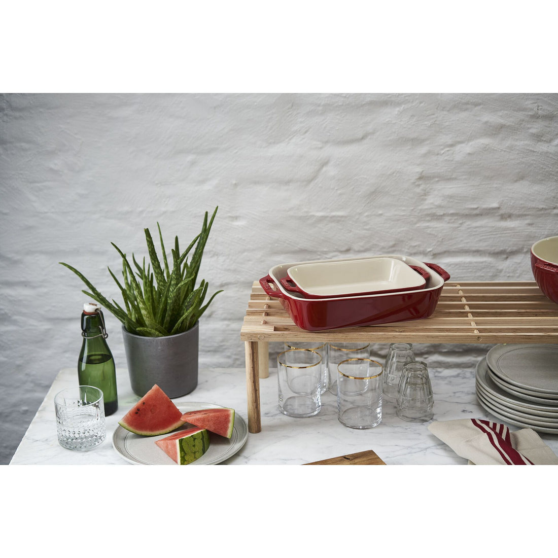 Staub Stoneware 2-pc Rectangular Baking Dish Set - Cherry