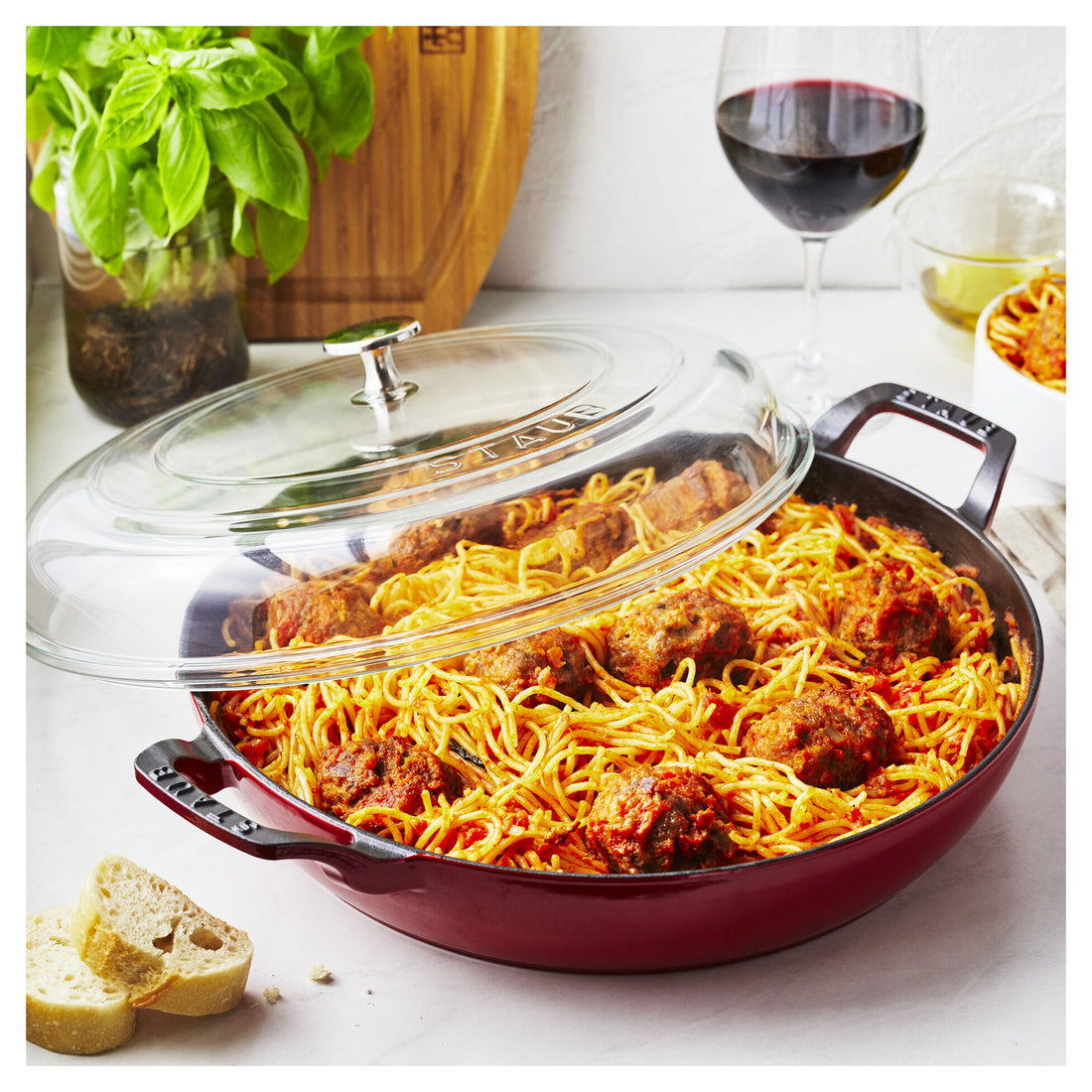 Staub Cast Iron 3.5-qt Braiser with Glass Lid - Cherry
