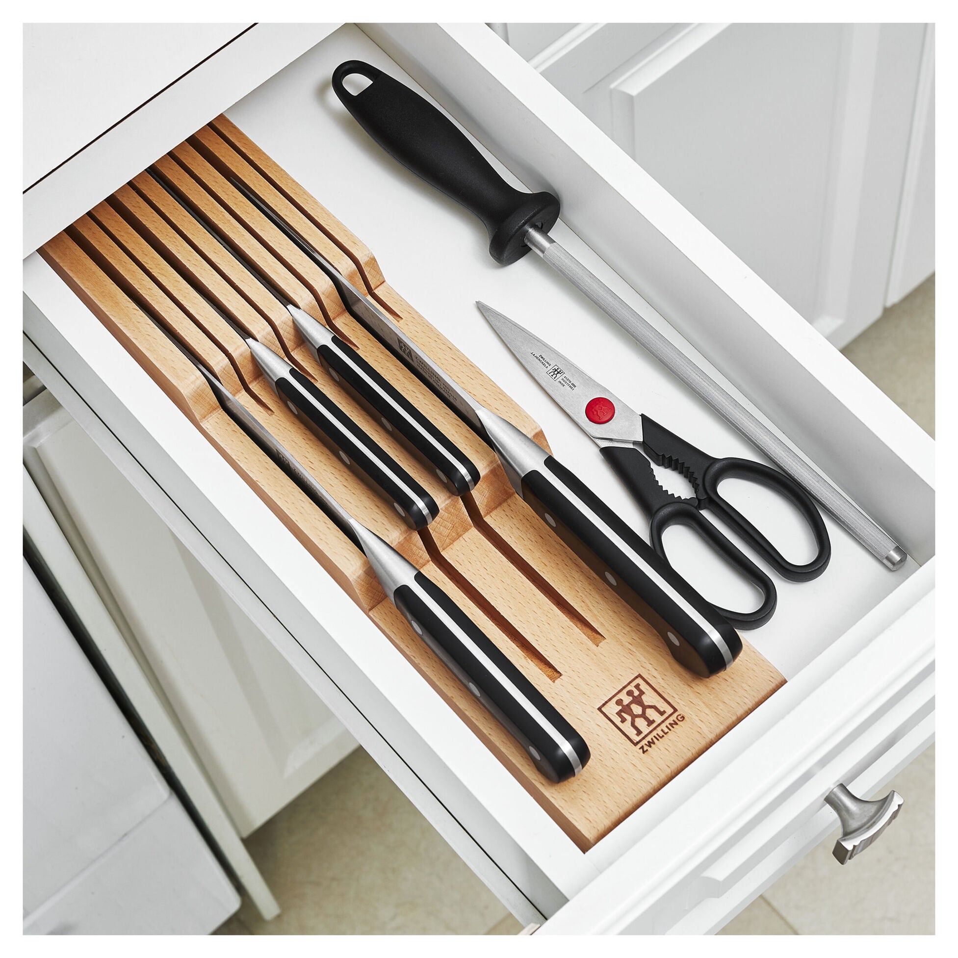 ZWILLING Pro 7-pc Block Set w/ Beechwood In-Drawer Knife Tray
