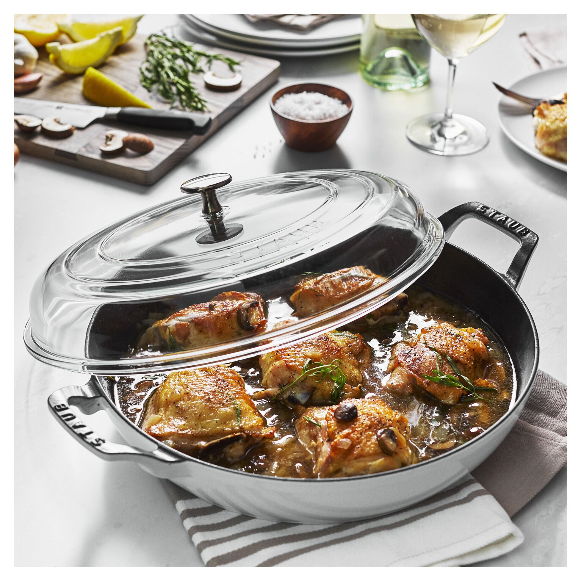 Staub Cast Iron 3.5-qt Braiser with Glass Lid - White