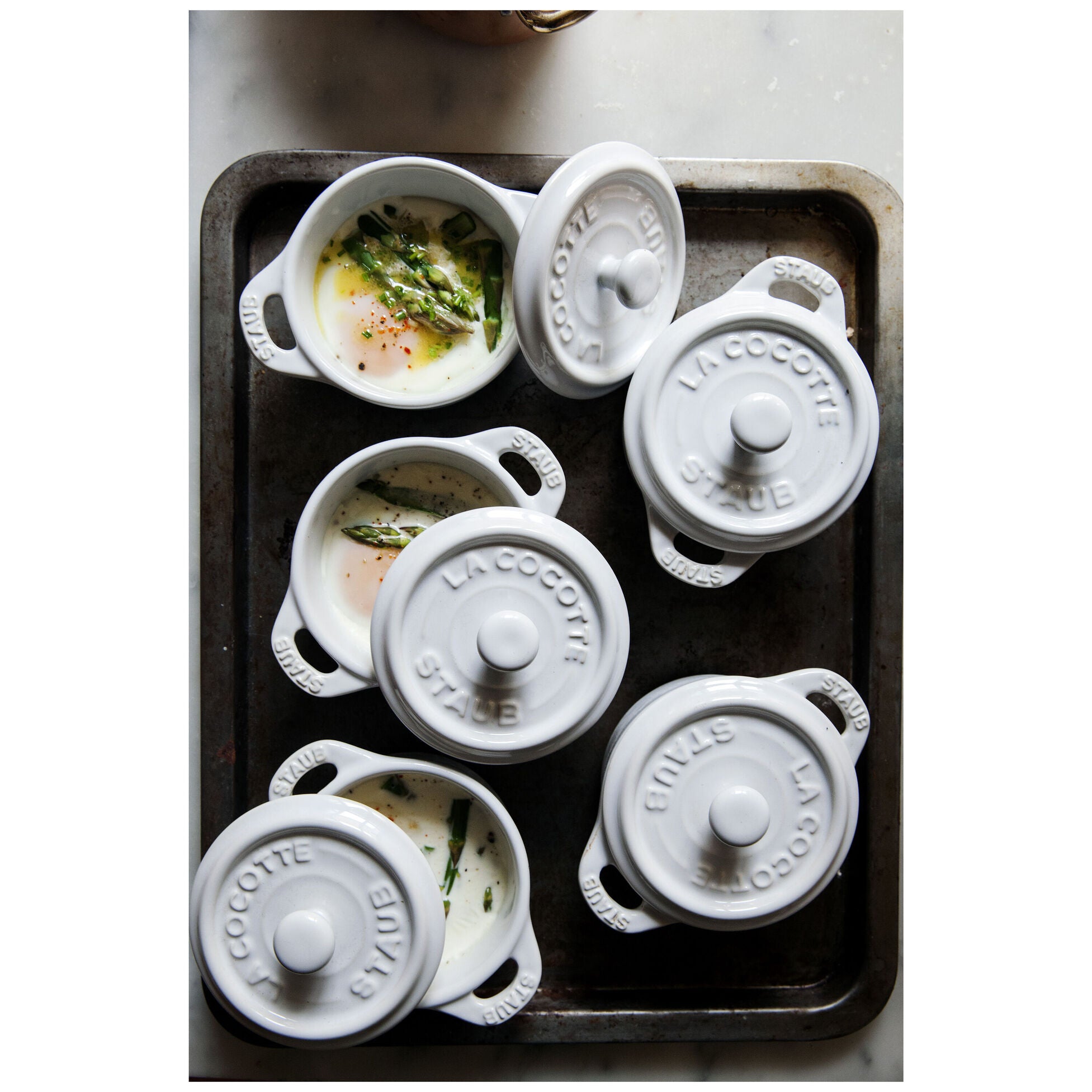 Staub Stoneware 3-pc Mini Round Cocotte Set - White