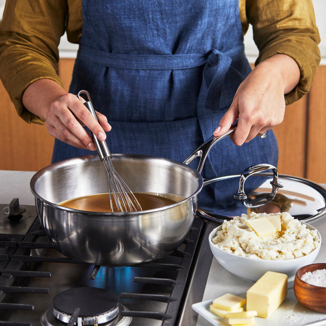 Demeyere Atlantis 7 3.5-qt Stainless Steel Saucier With Lid, 18/10 Stainless Steel