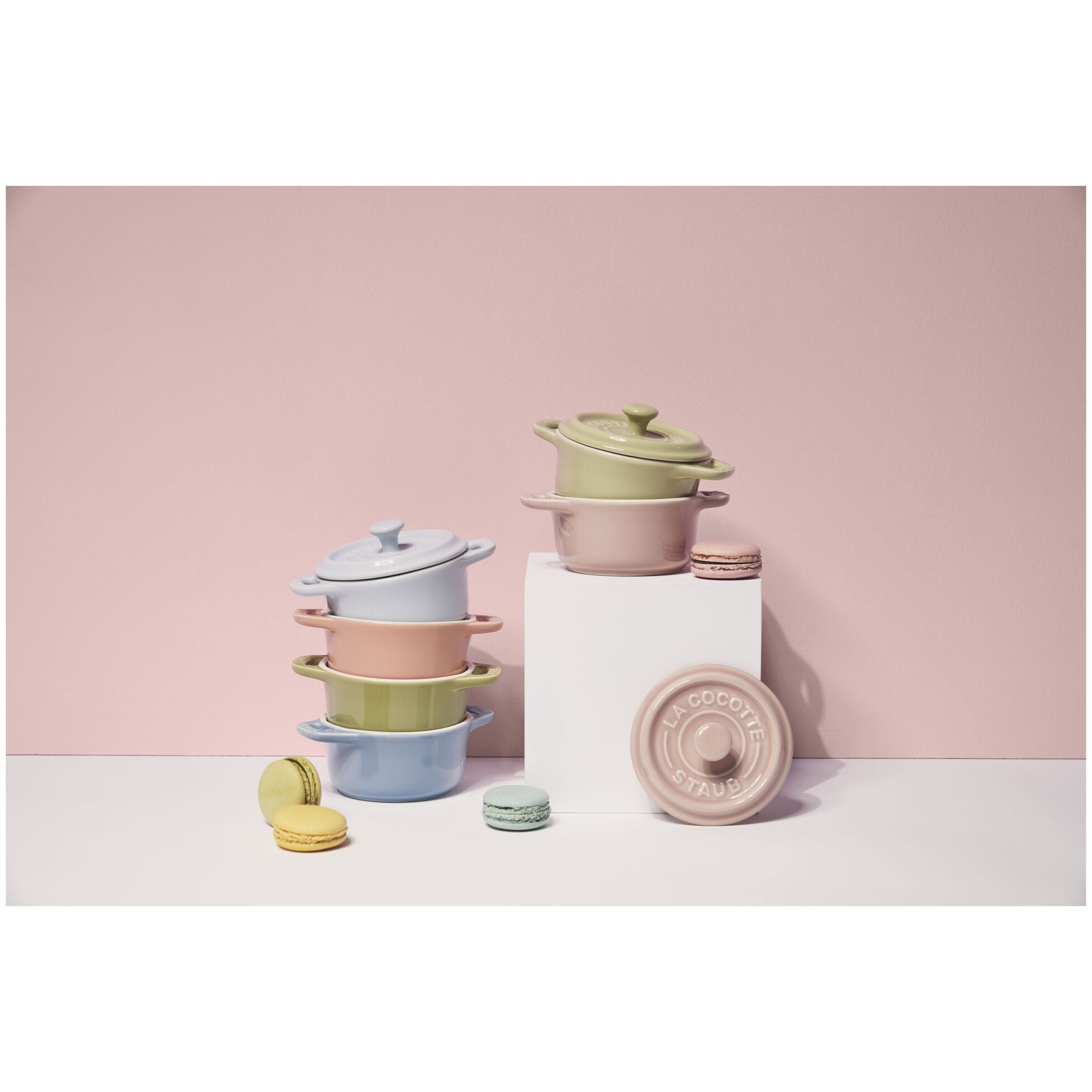 Staub Stoneware 6-pc Mini Round Cocotte Set (.25-qt) - Macaron Pastel Colors