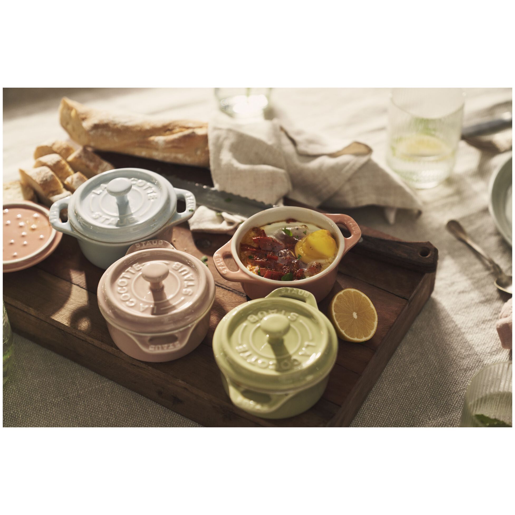 Staub Stoneware 6-pc Mini Round Cocotte Set (.25-qt) - Macaron Pastel Colors