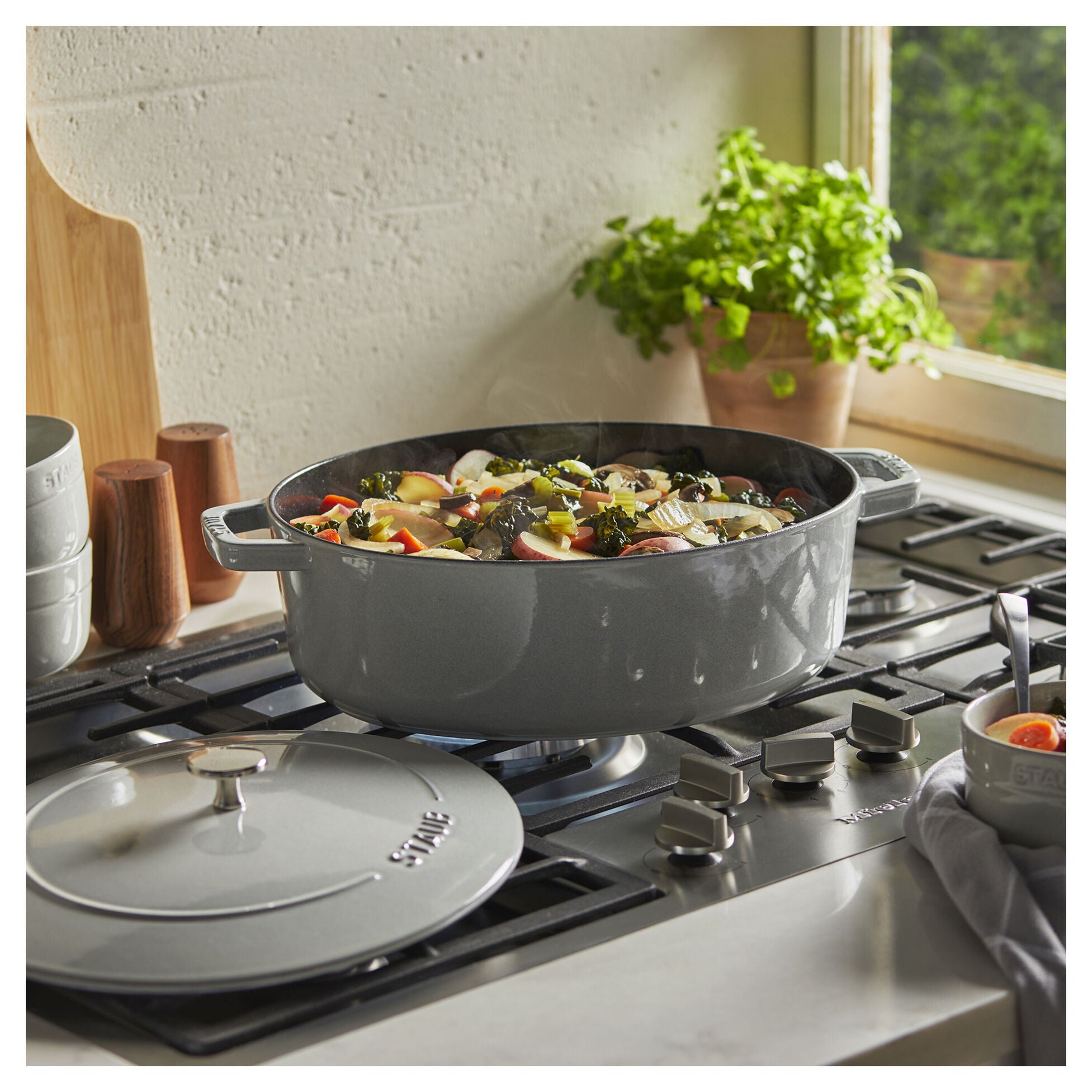 Staub Cast Iron 6.25-qt Wide Oval Dutch Oven- White Truffle