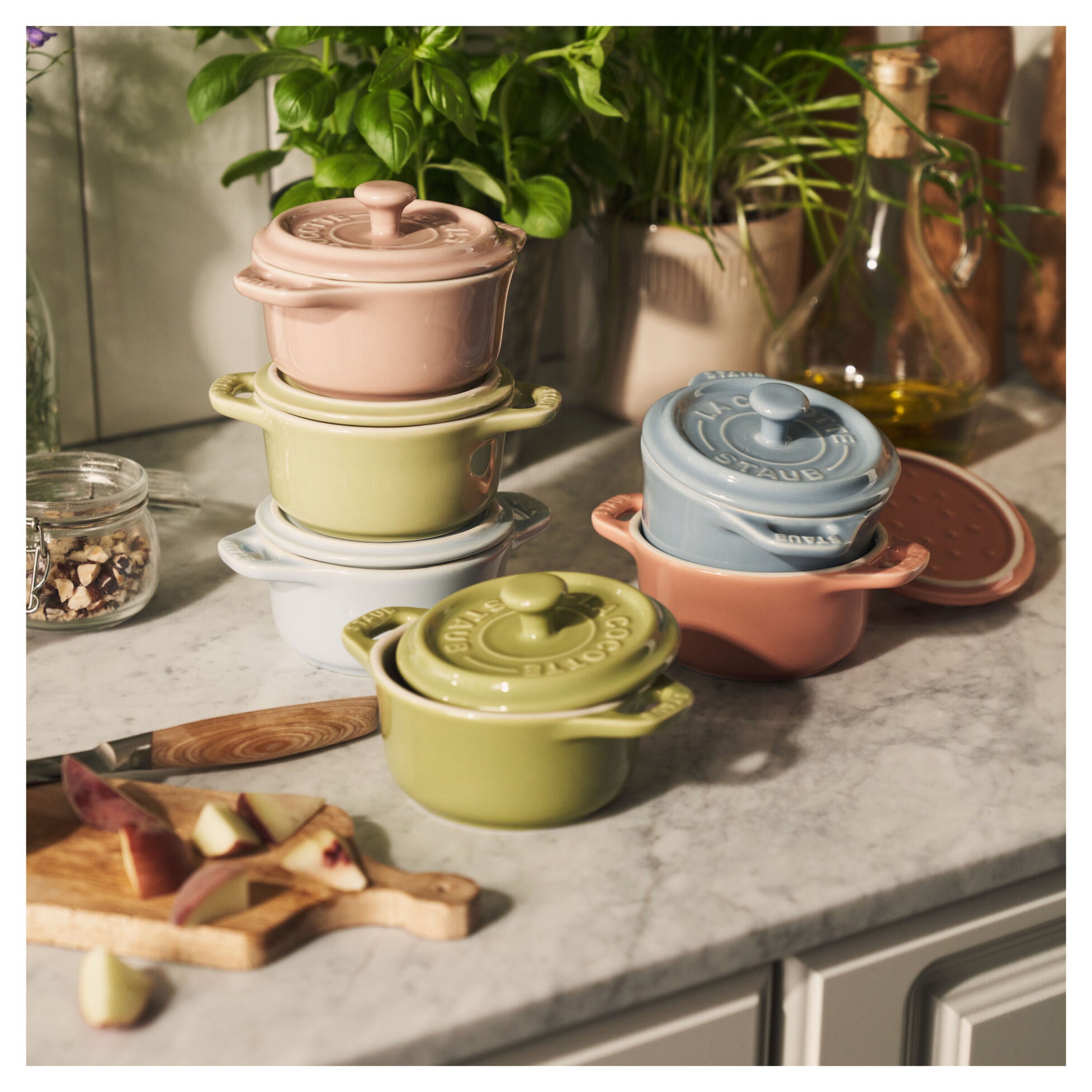 Staub Stoneware 6-pc Mini Round Cocotte Set (.25-qt) - Macaron Pastel Colors