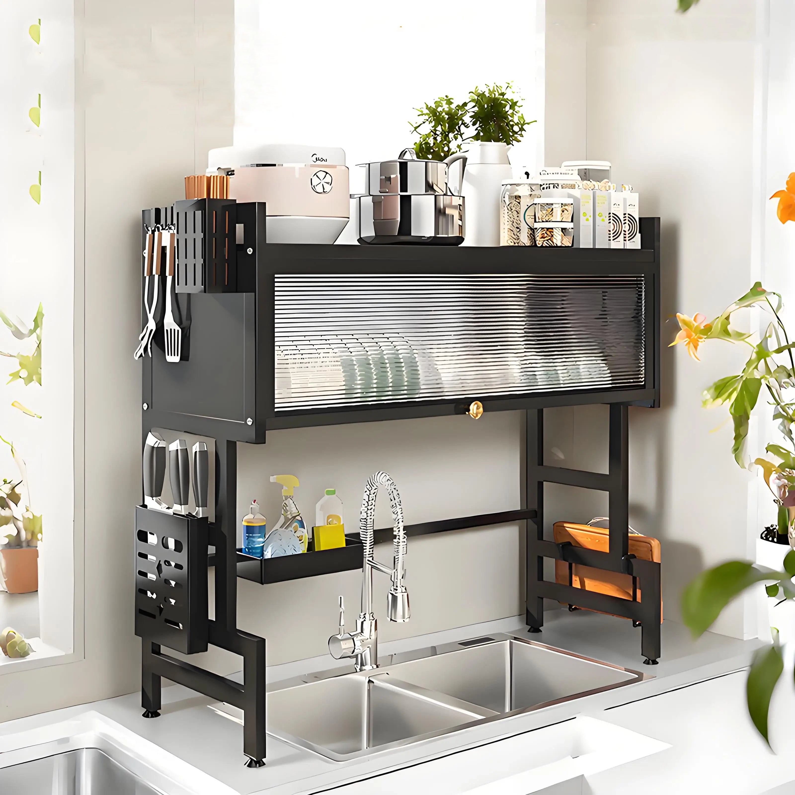 Multi-Functional Dish Draining Rack with Chopstick Holder & Sink Rack