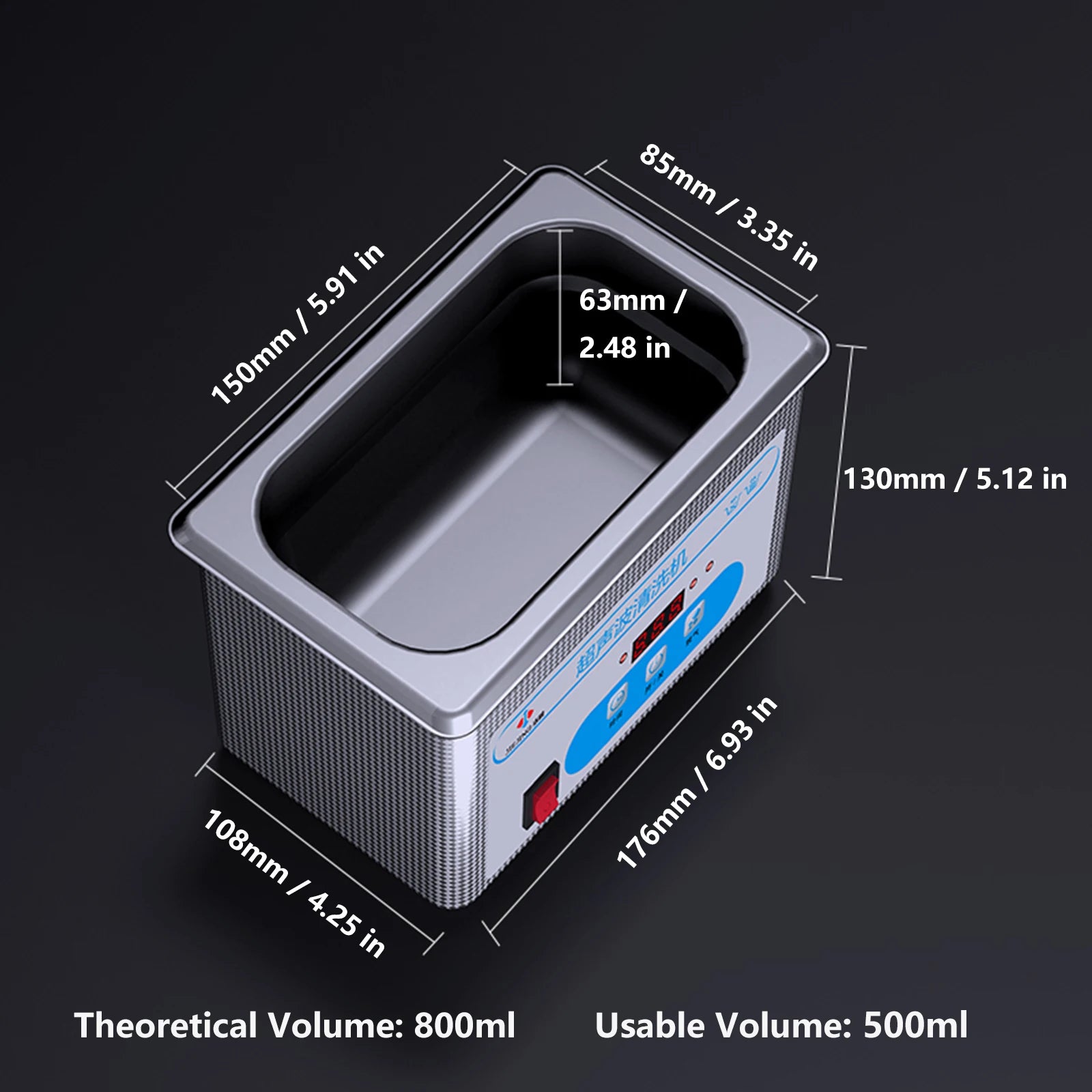 800ml Ultrasonic Cleaner – 40kHz Digital Ultrasonic Cleaning Machine with Timer & Stainless-Steel Basket