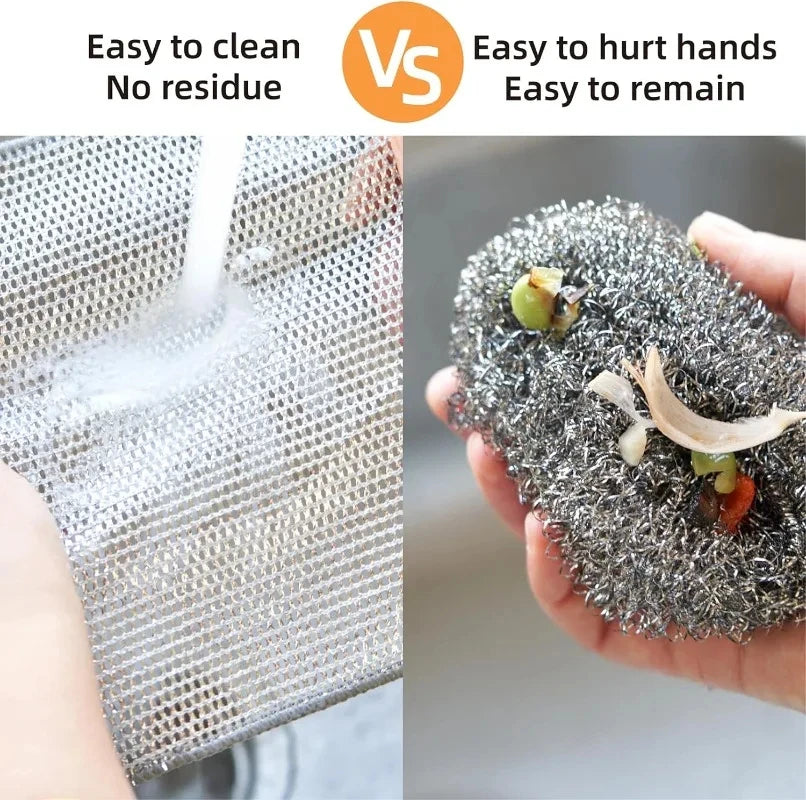 Steel Wire Cleaning Cloths – Non-Scratch Double-Layer Microfiber Dish Rags for Kitchen, Pot & Surface Cleaning