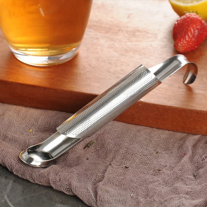 Stainless Steel Pipe-Style Tea Infuser – Loose Leaf Tea Filter Spoon with Cool Touch Holder