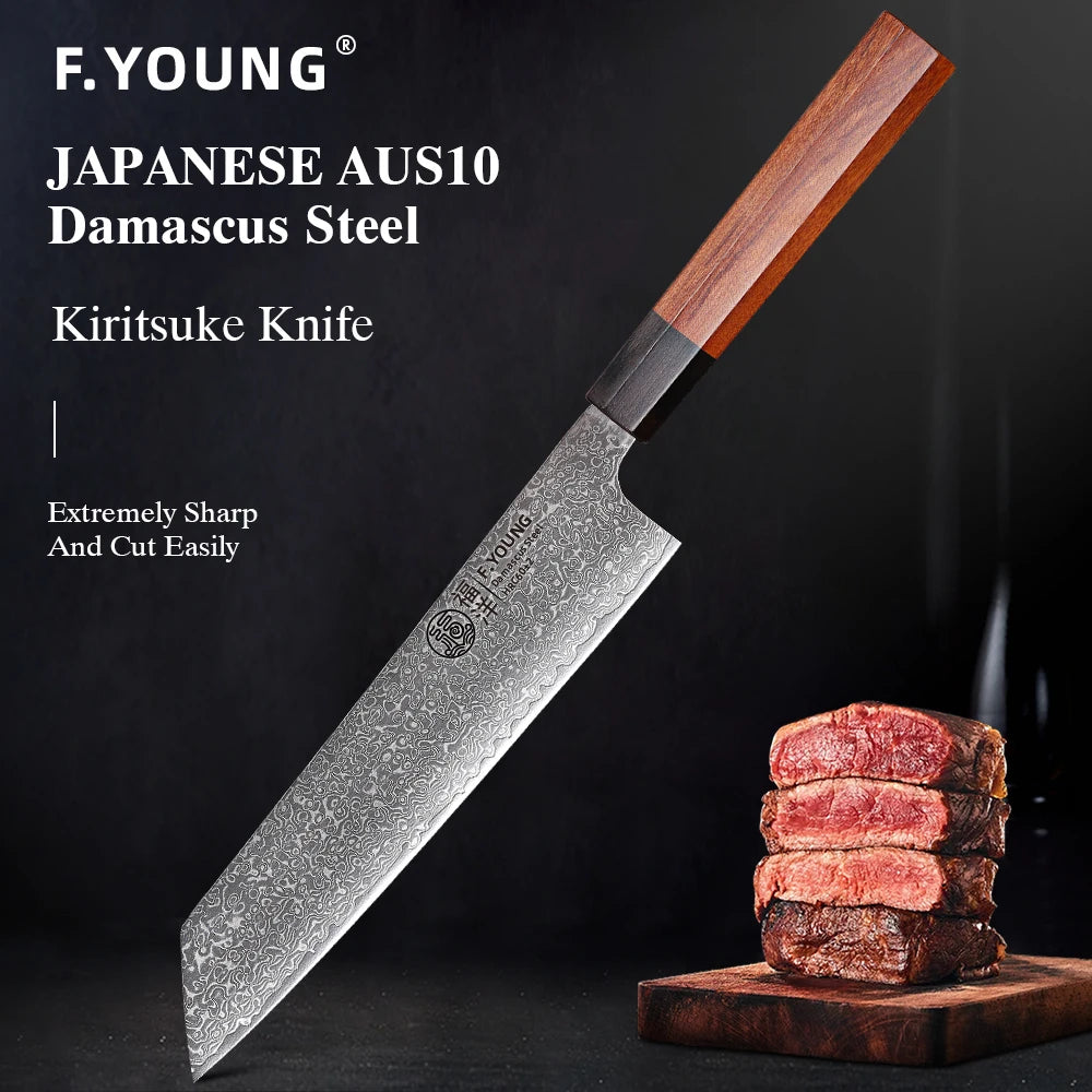 F.YOUNG 8.2-inch Japanese Kiritsuke Knife Damascus Steel Kitchen Chef Knives Sharp Professional Cleaver Hand Forged Cooking Tool