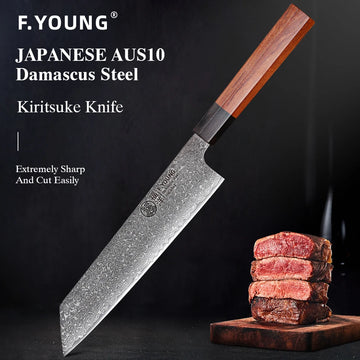 F.YOUNG 8.2-inch Japanese Kiritsuke Knife Damascus Steel Kitchen Chef Knives Sharp Professional Cleaver Hand Forged Cooking Tool