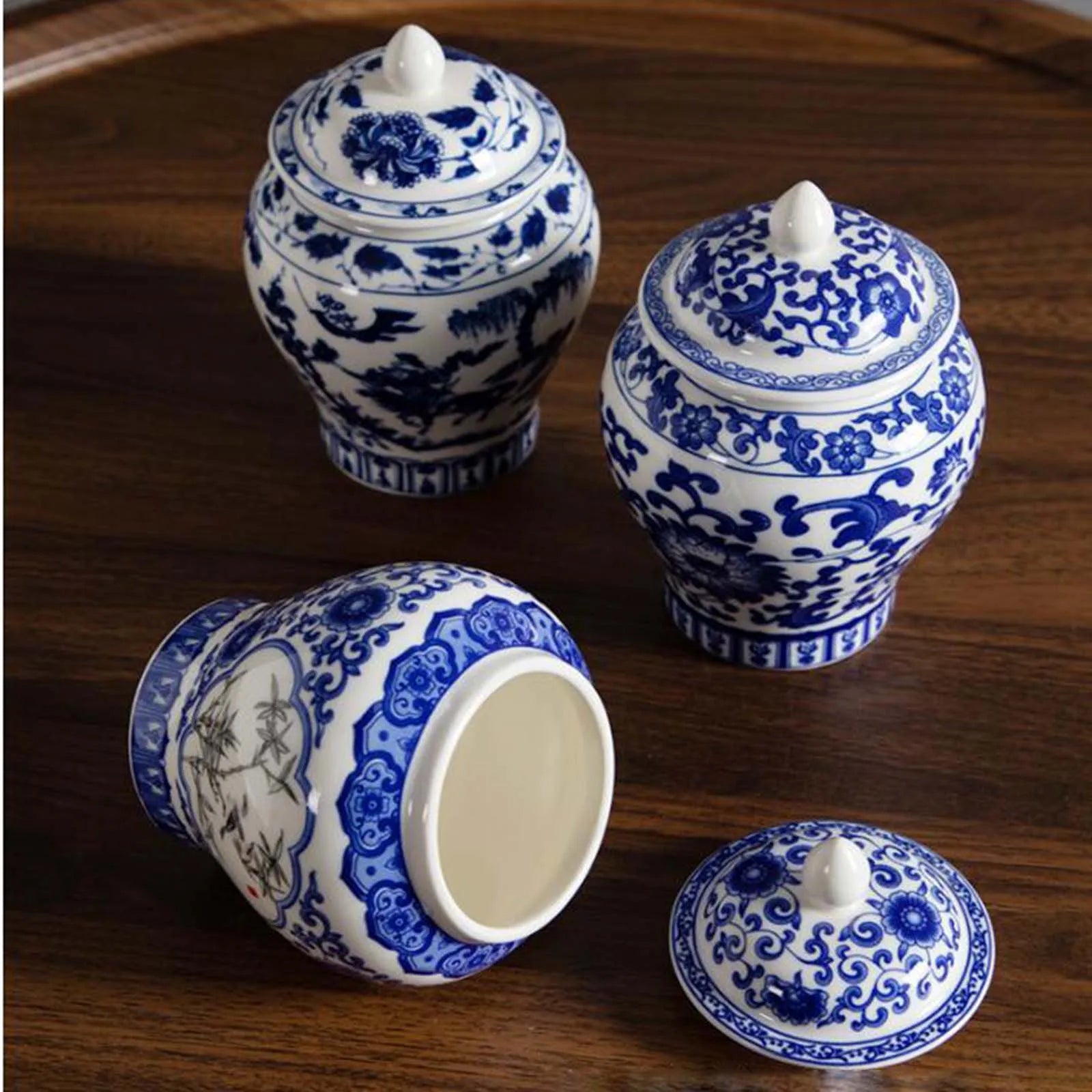 Blue and White Chinese Ceramic Ginger Jar with Lid