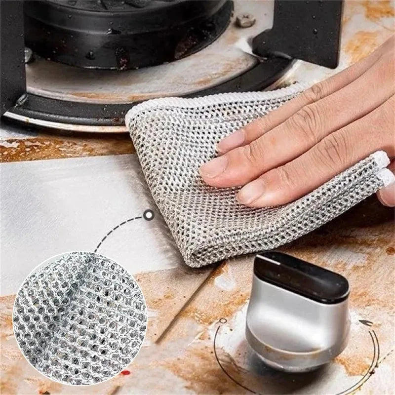 Steel Wire Cleaning Cloths – Non-Scratch Double-Layer Microfiber Dish Rags for Kitchen, Pot & Surface Cleaning