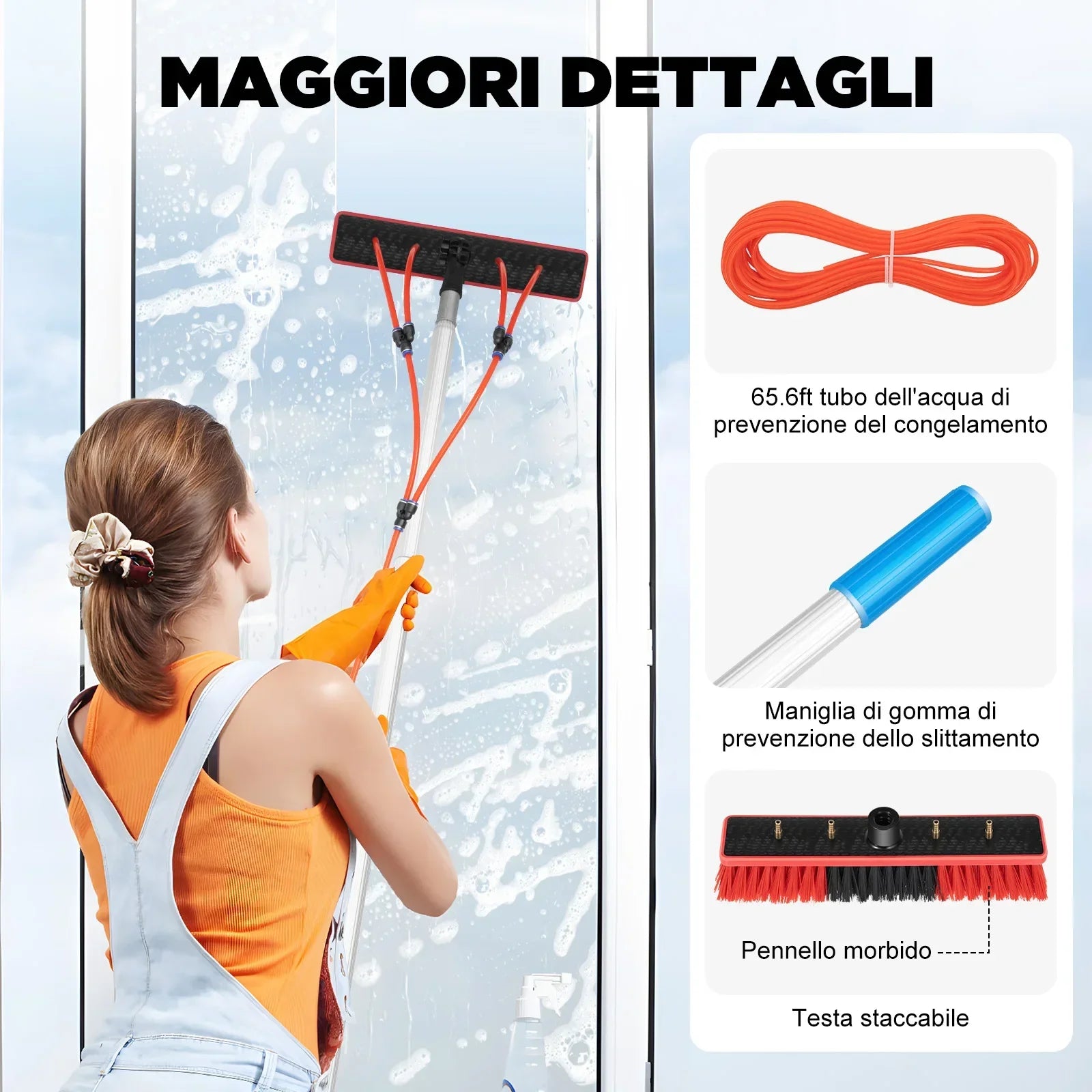 24.3ft Telescopic Window Cleaning Pole Kit with 65ft Water Hose