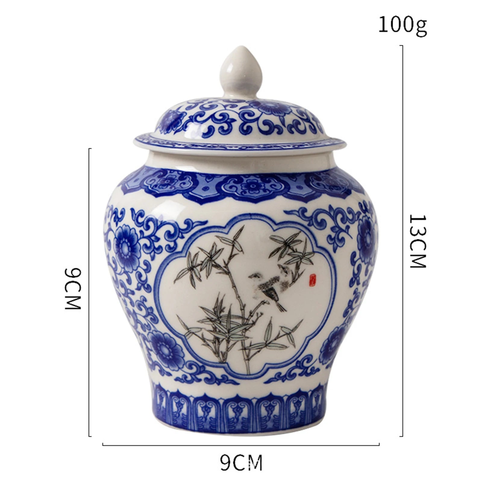 Blue and White Chinese Ceramic Ginger Jar with Lid