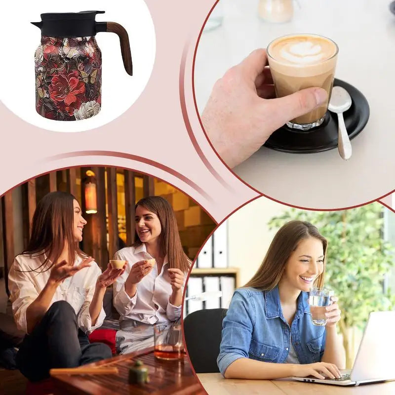 Vintage Floral Stainless Steel Tea Kettle with Built-in Infuser