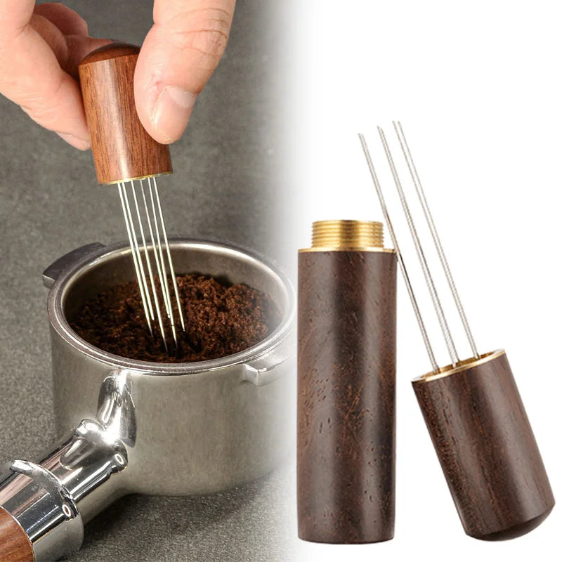 5-Needle Coffee Powder Tamper with Wood Handle