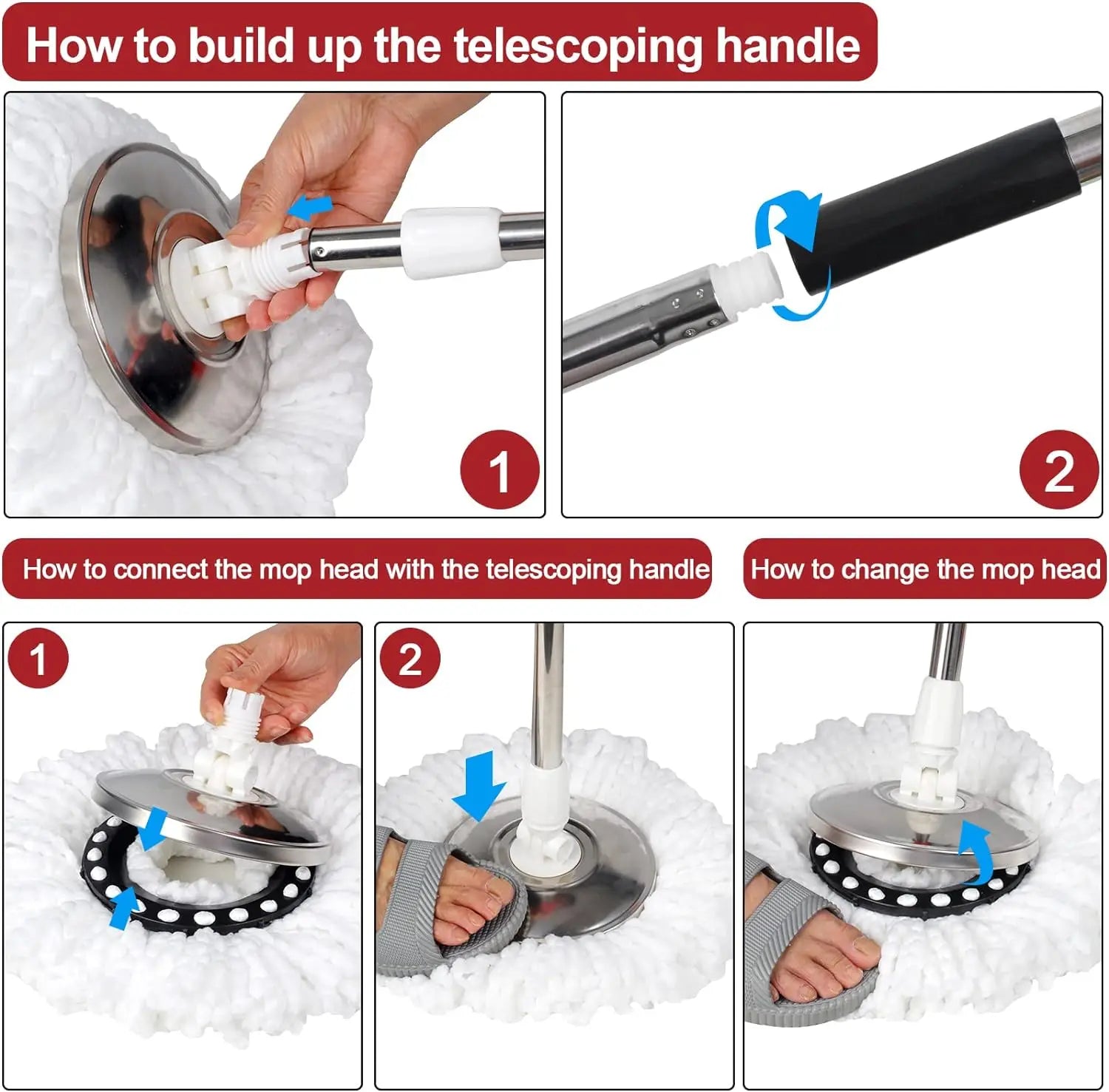 360° Spin Mop and Bucket Set with Stainless Steel Basket