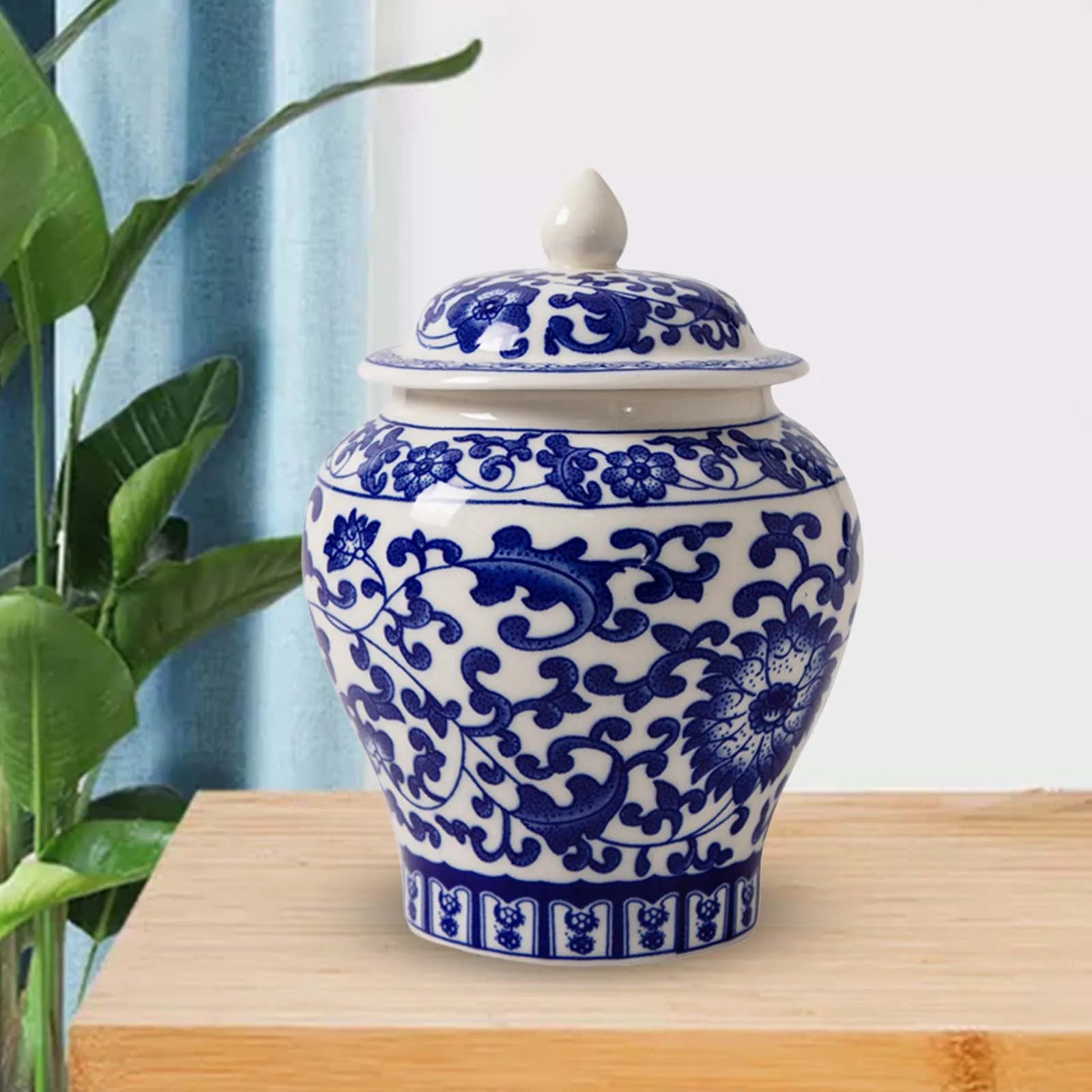Blue and White Chinese Ceramic Ginger Jar with Lid