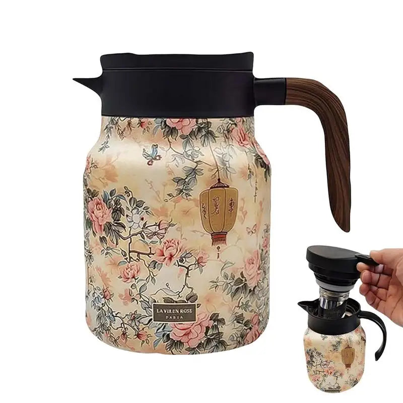 Vintage Floral Stainless Steel Tea Kettle with Built-in Infuser