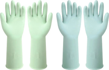 2 Pairs Reusable Dishwashing Gloves – Non-Slip Rubber Kitchen Cleaning Gloves