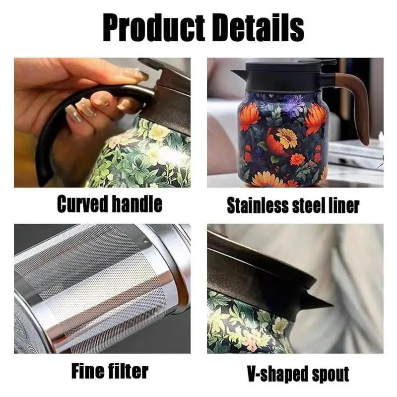 Vintage Floral Stainless Steel Tea Kettle with Built-in Infuser