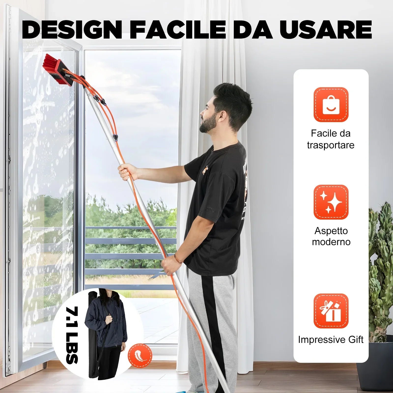 24.3ft Telescopic Window Cleaning Pole Kit with 65ft Water Hose
