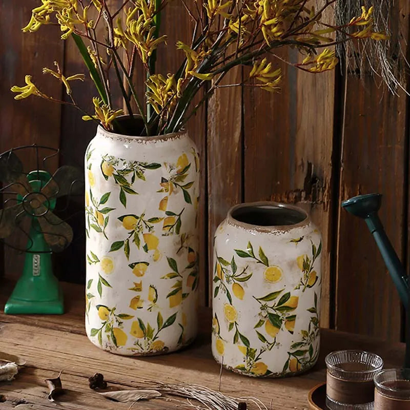 Lemon Texture, Ice-Cracked Finish, Decorative Hydroponic Flower Vase