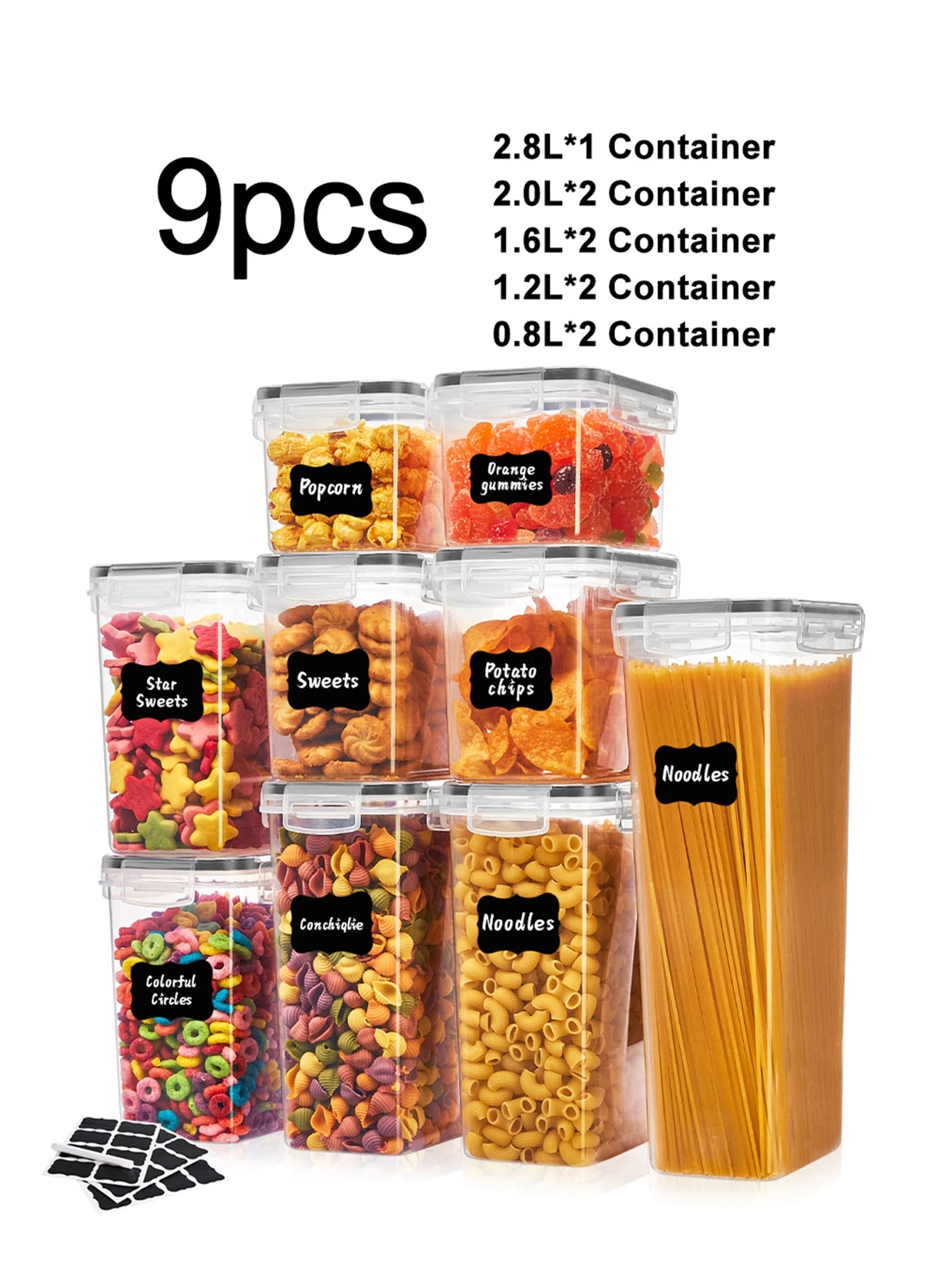 9pcs Airtight Food Storage Containers Set – Labeled & Marked Kitchen Organizer Jars
