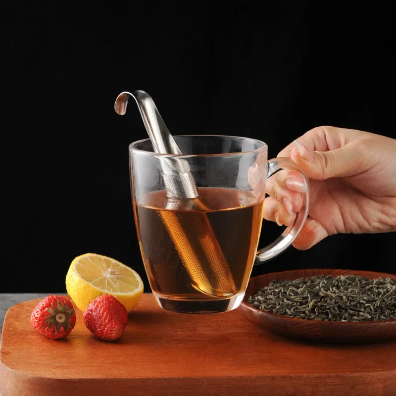 Stainless Steel Pipe-Style Tea Infuser – Loose Leaf Tea Filter Spoon with Cool Touch Holder