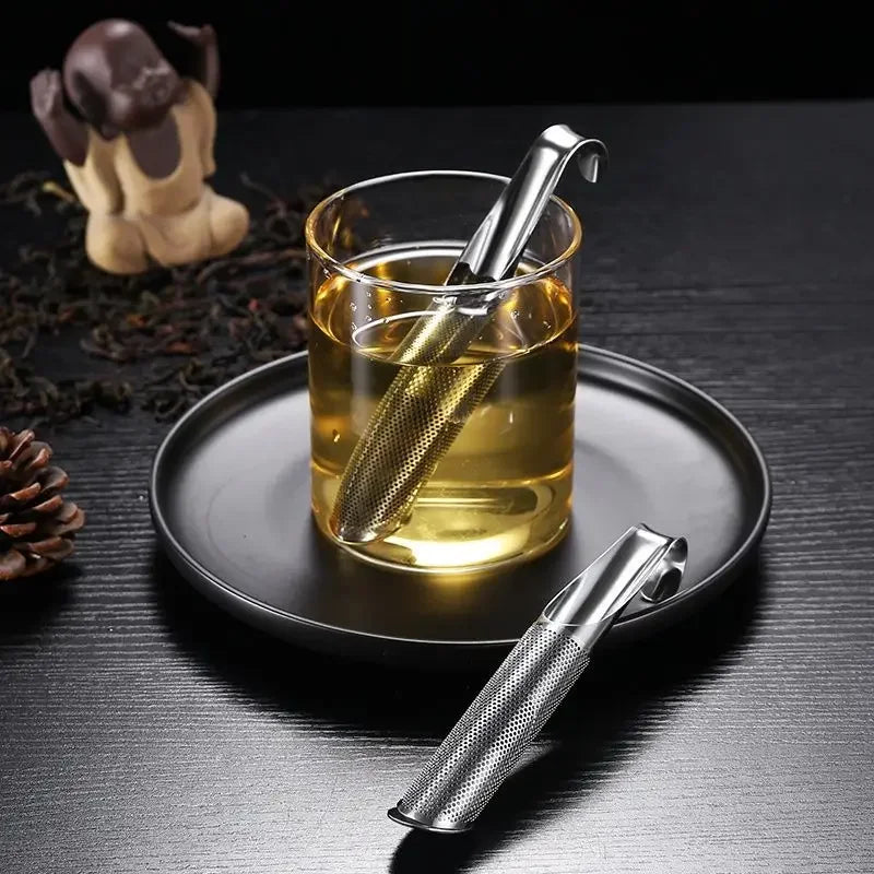 Stainless Steel Pipe-Style Tea Infuser – Loose Leaf Tea Filter Spoon with Cool Touch Holder