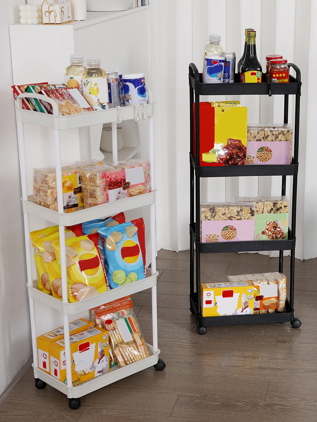 3/4-Tier Movable Storage Trolley with Lockable Wheels