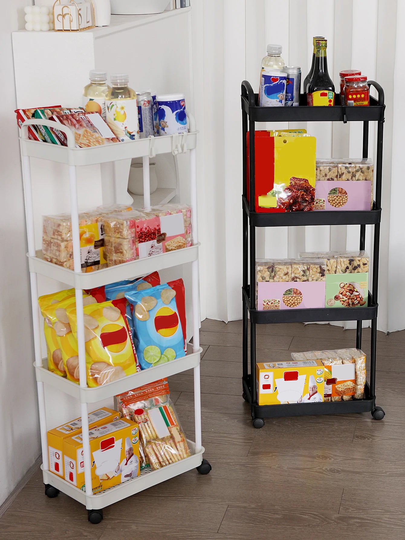 3/4-Tier Movable Storage Trolley with Lockable Wheels