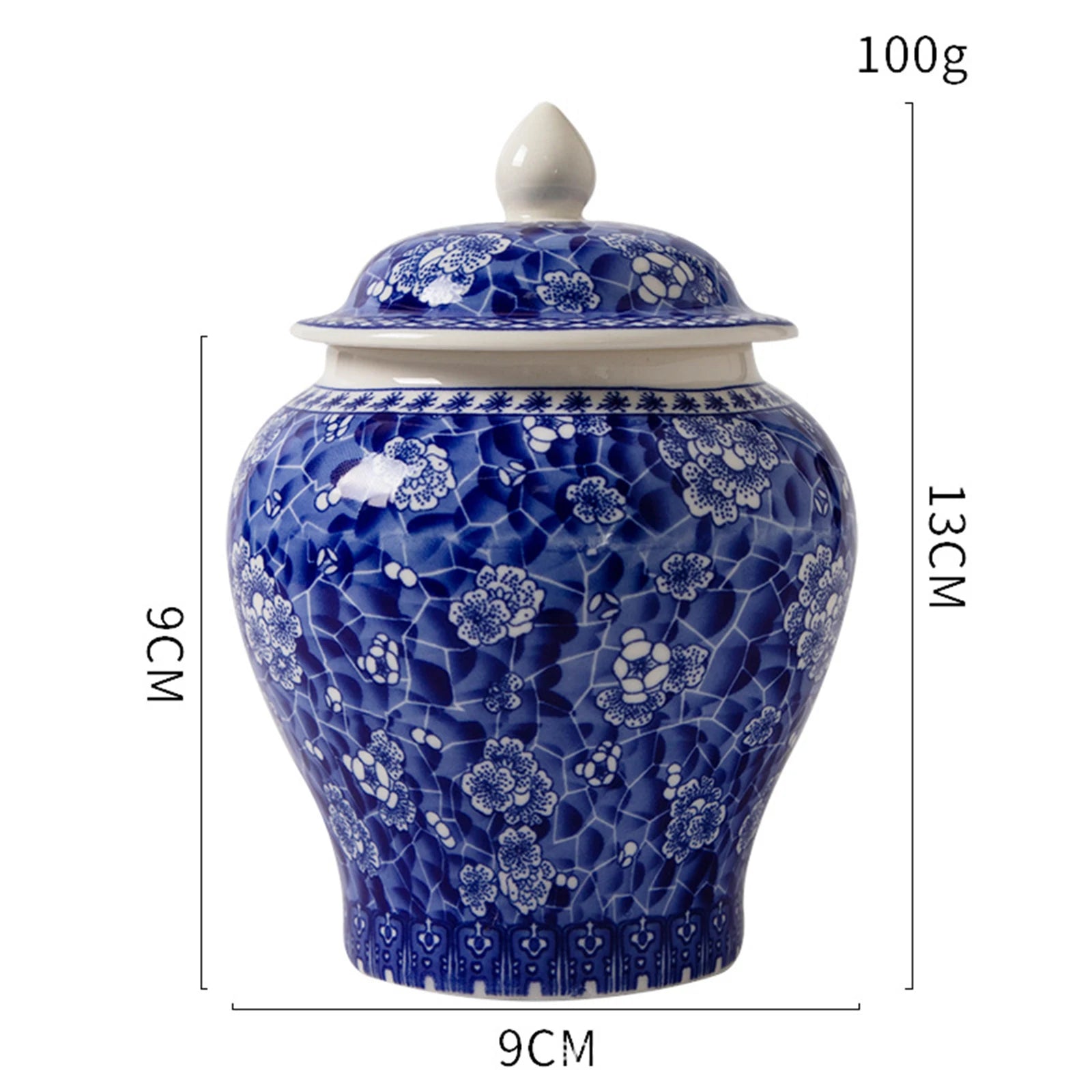Blue and White Chinese Ceramic Ginger Jar with Lid