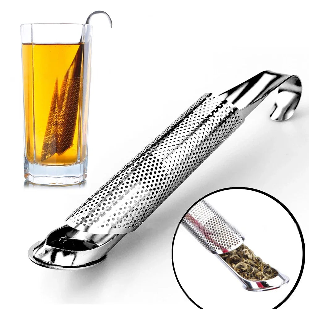 Stainless Steel Pipe-Style Tea Infuser – Loose Leaf Tea Filter Spoon with Cool Touch Holder