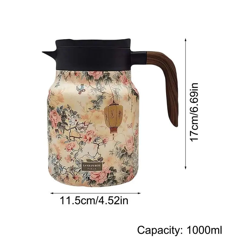 Vintage Floral Stainless Steel Tea Kettle with Built-in Infuser